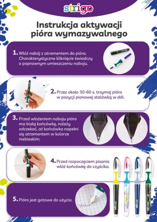 Strigo pióro wymazywalne ze stalówką czarne