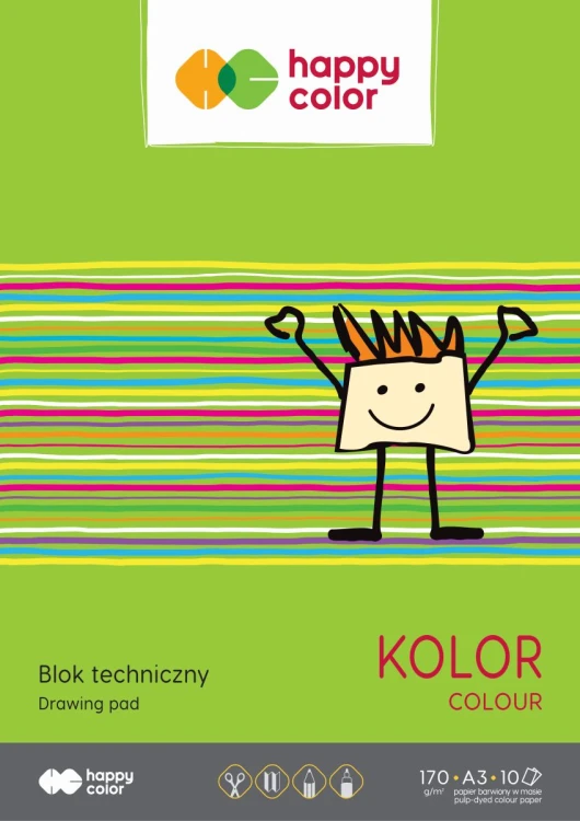 BLOK TECHNICZNY A3/10K kolorowy 170g - HAPPY COLOR