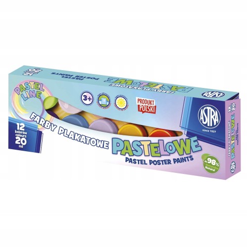 Farby plakatowe pastelowe 12kolorów  20ml - ASTRA