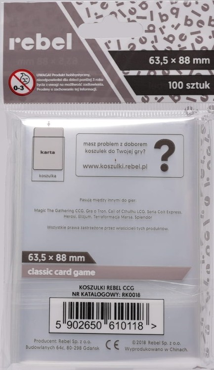 Koszulki na karty Rebel (63,5x88 mm) "Classic Card Game", 100 sztuk