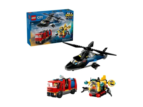 LEGO CITY 60462 Zestaw z helikopterem, wozem strażackim i łodzią podwodną