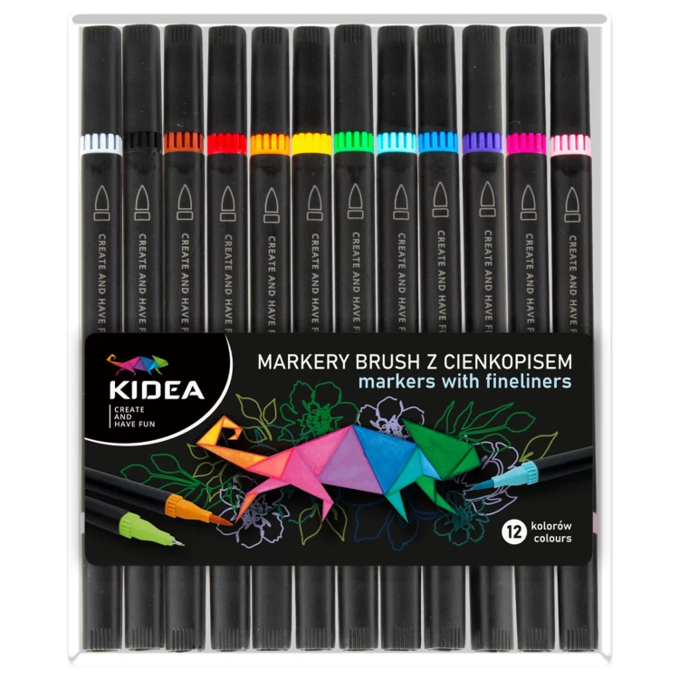 Markery Brush z cienkopisem 12 kolorów Kidea.webp