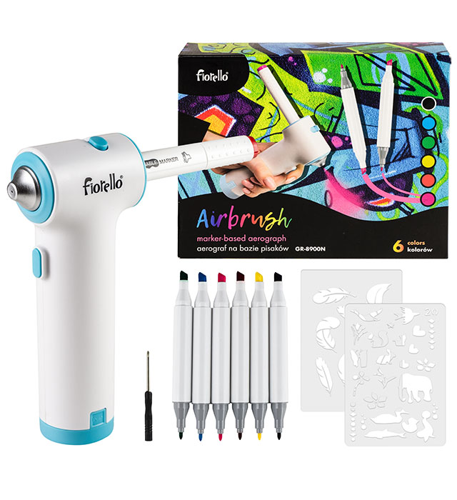Airbrush zestaw spray: pistolet + markery Fiorello