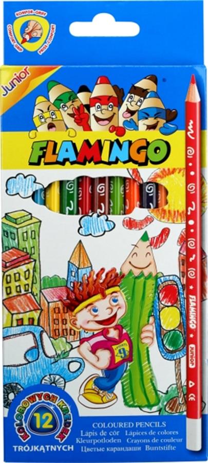 Kredki ołówkowe trójkątne Flamingo 12kol