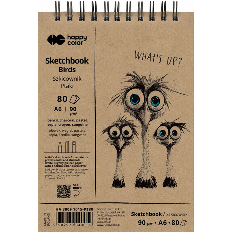 Szkicownik na spirali PTAKI biały A6/80 arkuszy 90 g - Happy Color